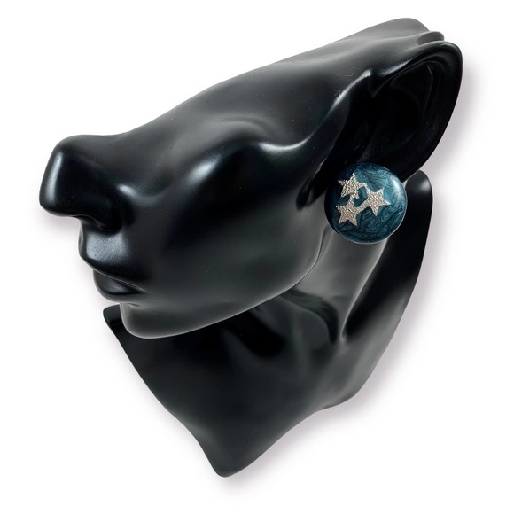 ❌SOLD❌ Vintage blue enamel with silver stars earrings - Picture 7 of 11